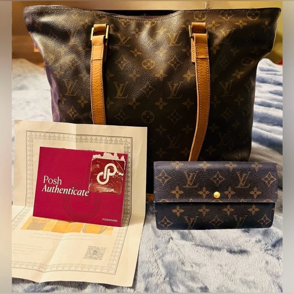 Louis Vuitton Monogram Cabas Mezzo & LV Portefeuille Sarah Long Bifold Wallet - Picture 1 of 17